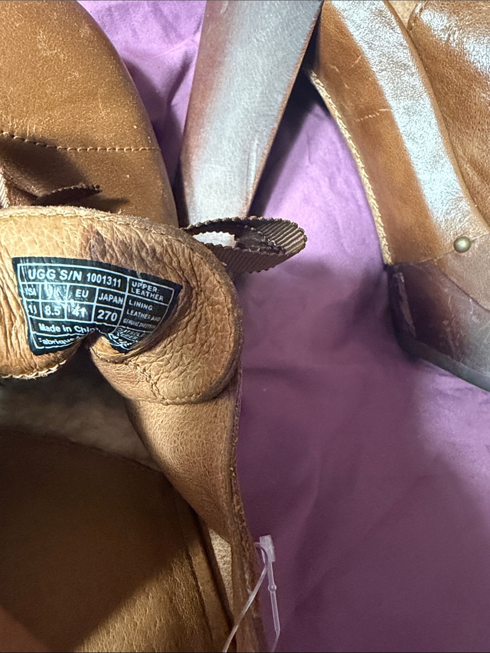 UGG Brown Leather Ribbon-Accent Platform Clog Heels - Picture 7 of 7